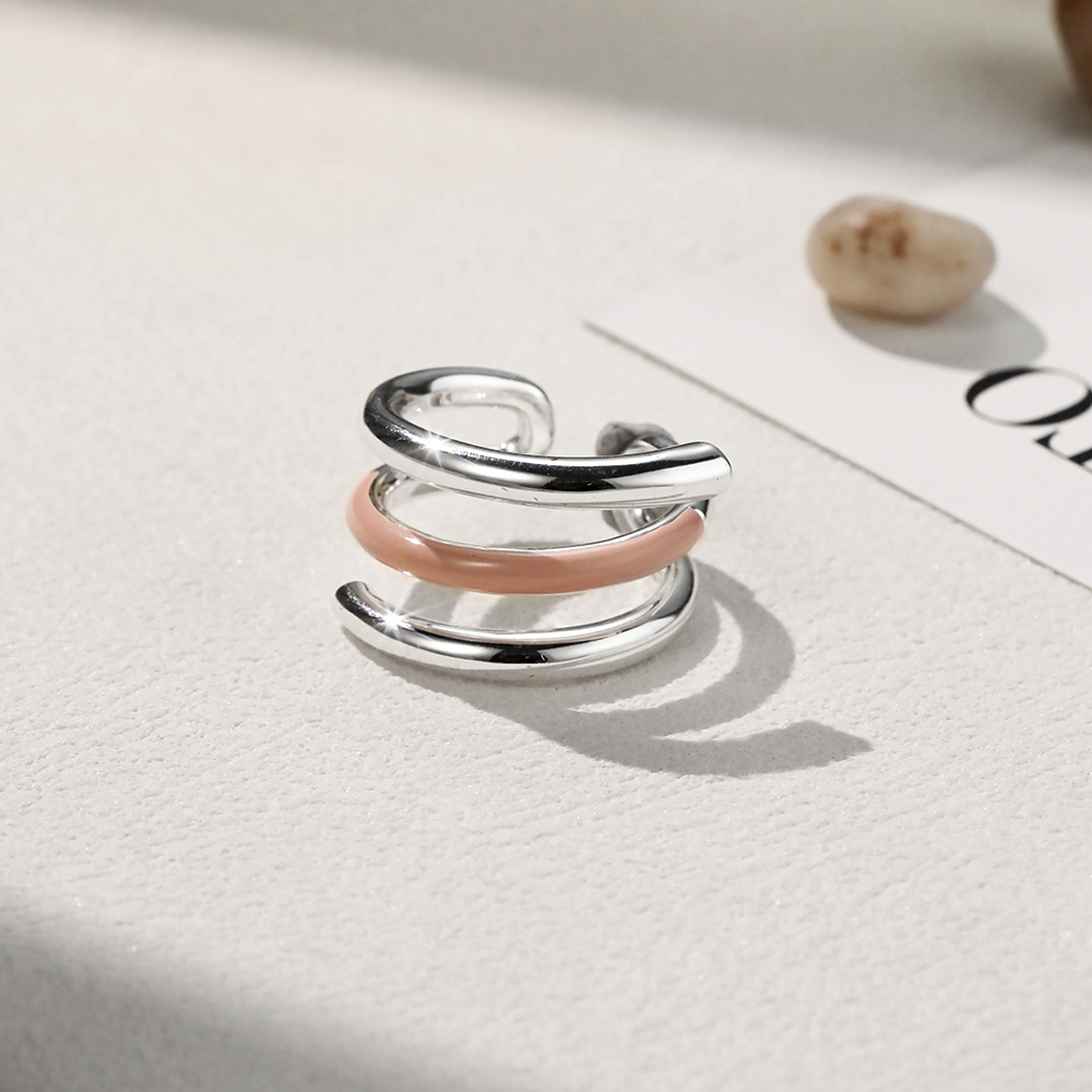 Espiral plata y esmalte rosa - 2
