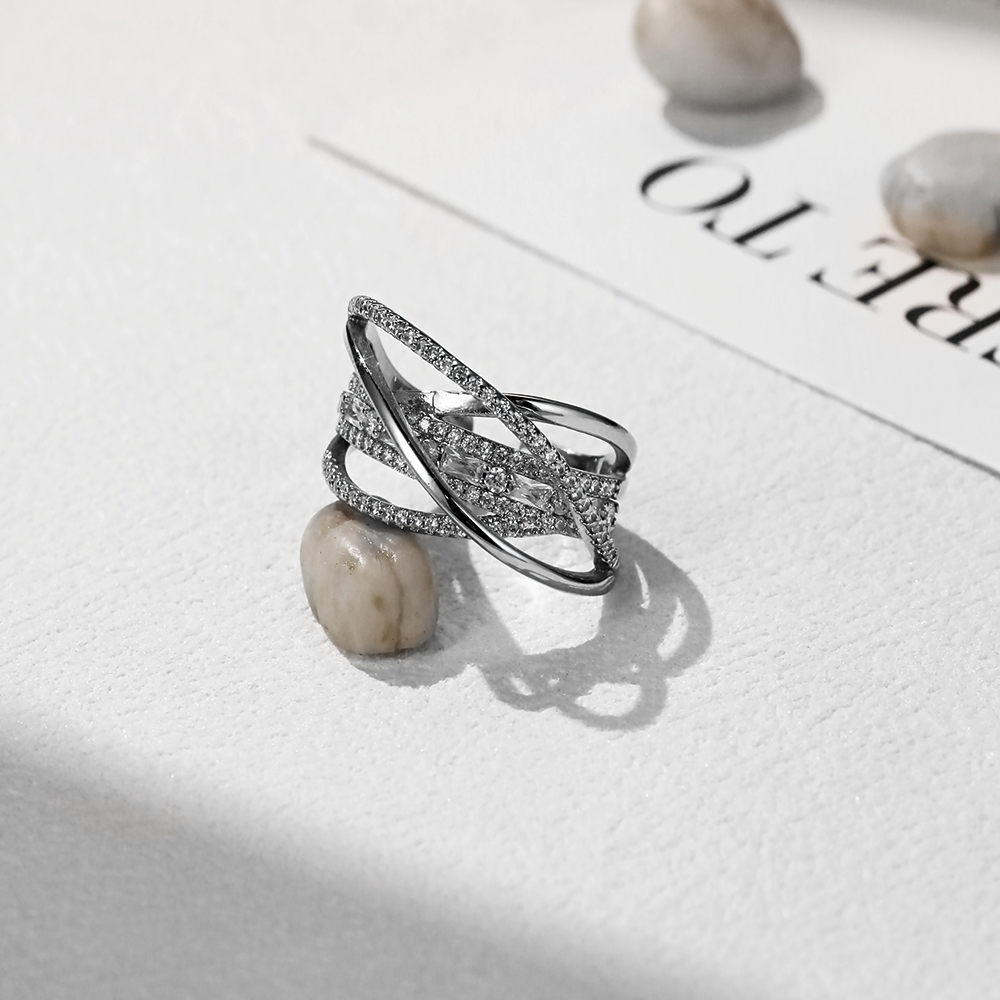 Bracelet ouvert croisé pavé argent - 2
