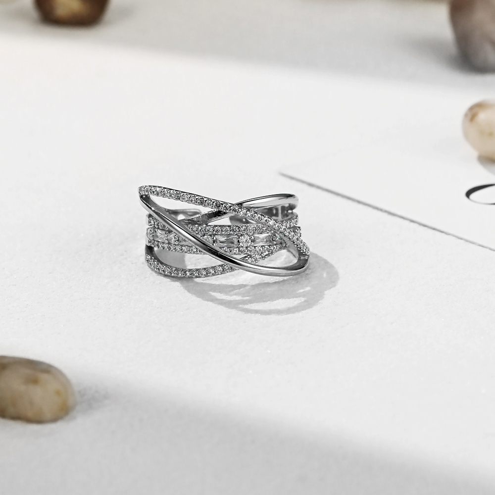 Bracelet ouvert croisé pavé argent - 3
