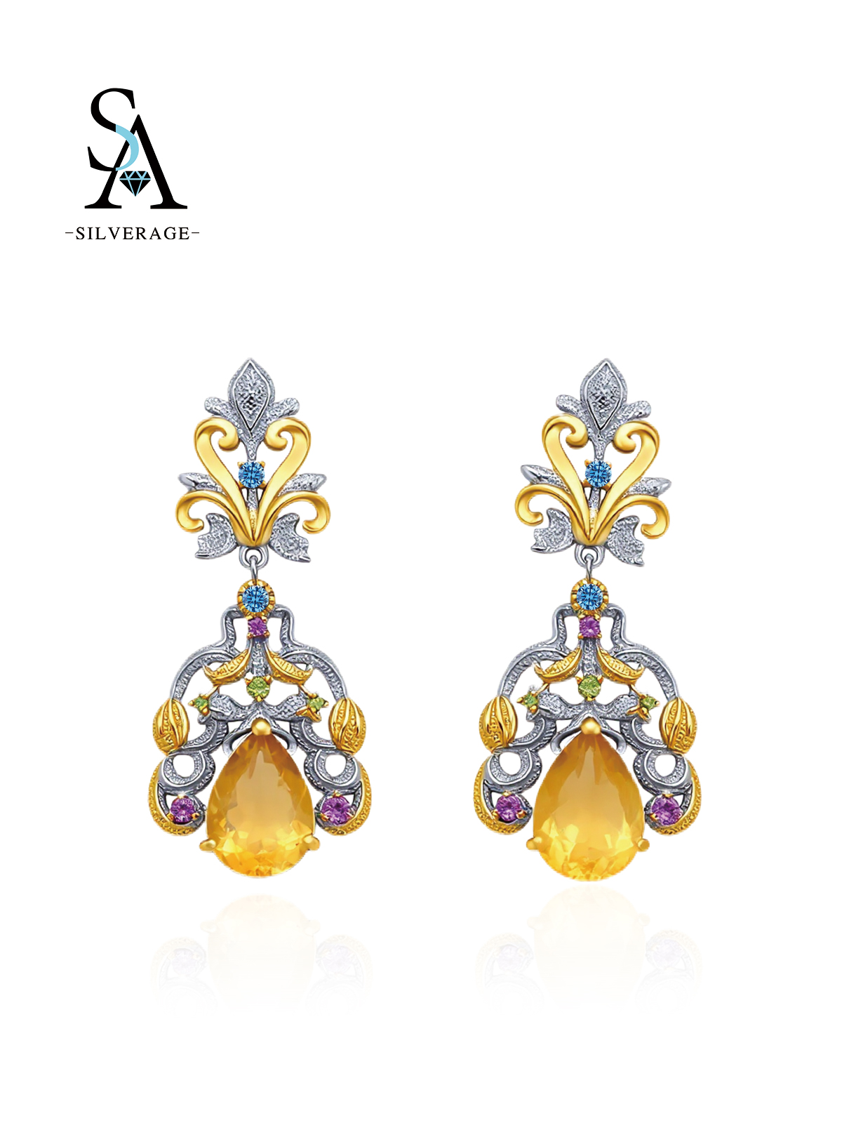 Pendientes colgantes de citrino vintage de lujo