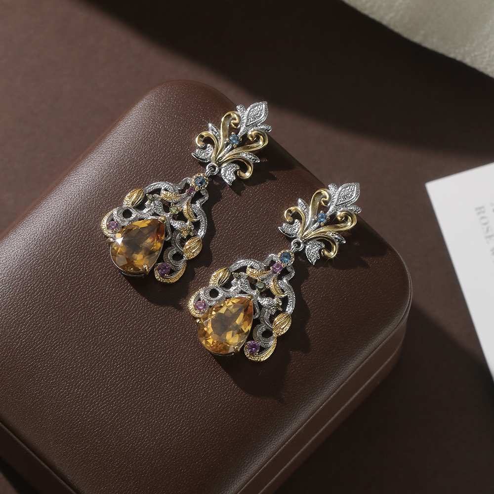 Pendientes colgantes de citrino vintage de lujo - 2