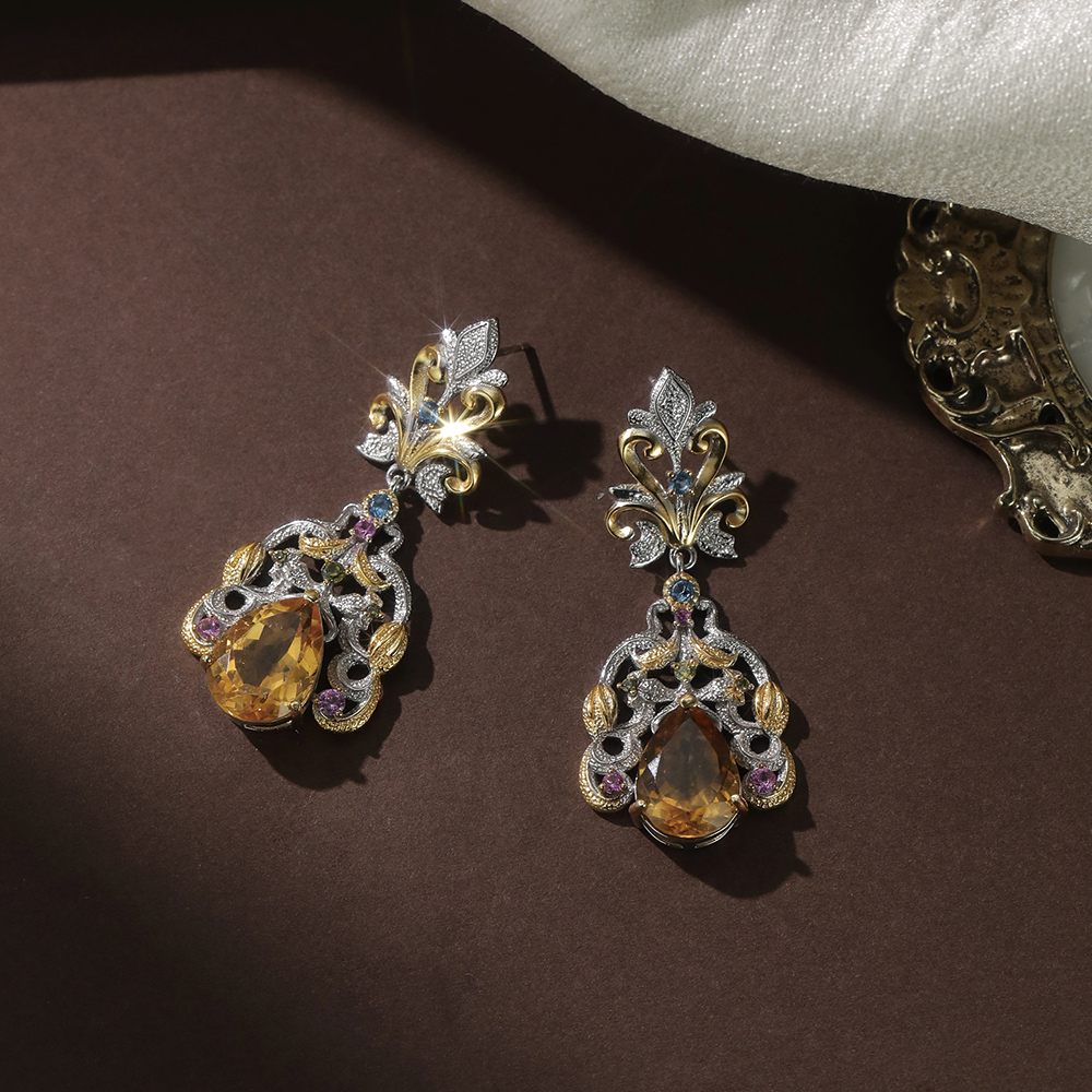 Pendientes colgantes de citrino vintage de lujo - 3