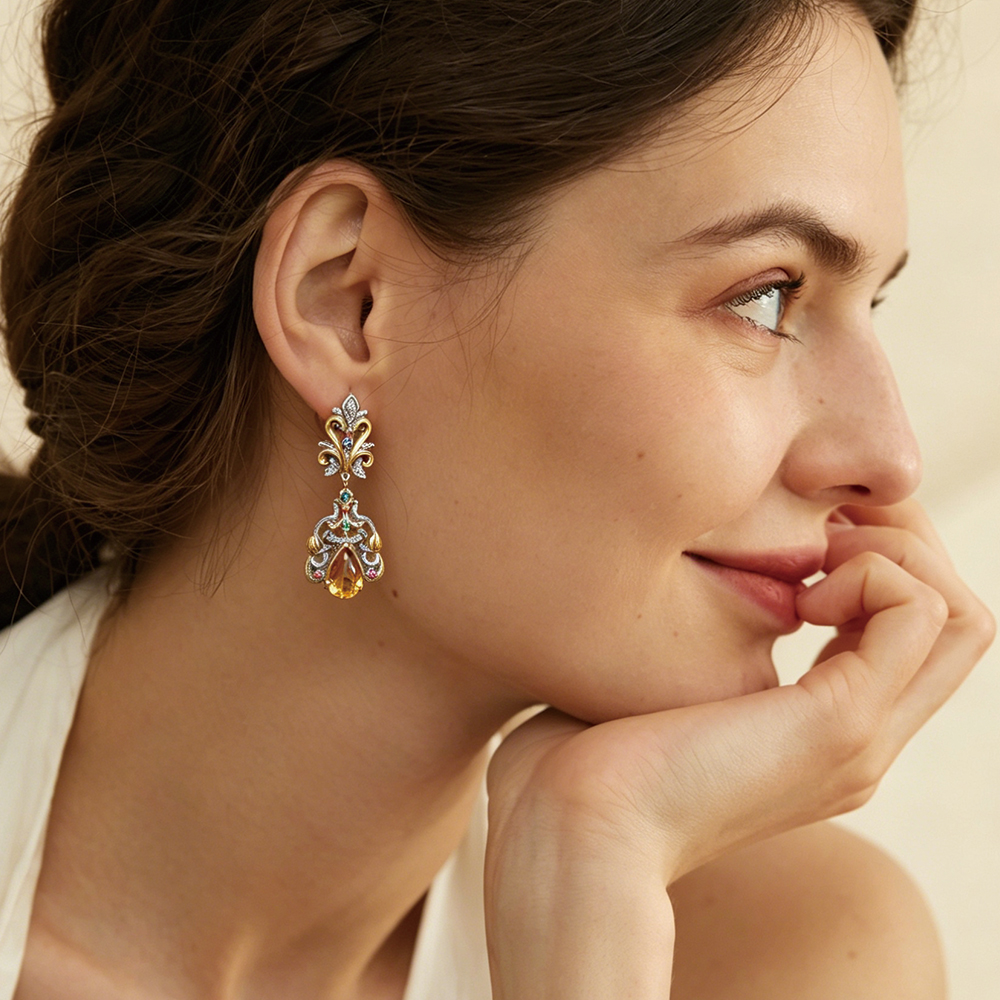 Pendientes colgantes de citrino vintage de lujo - 3