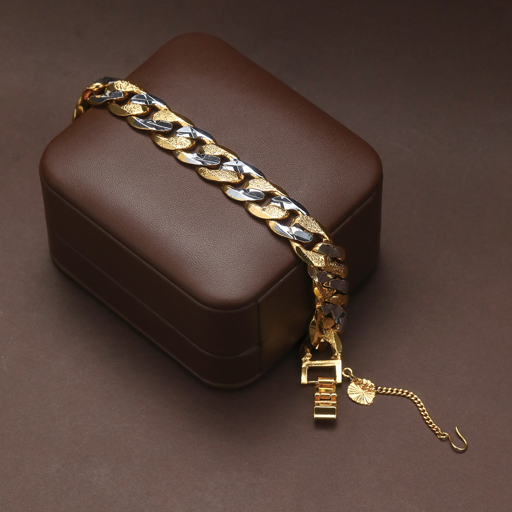 Two-Tone Gold & Rhodium Plated Diamond Cut Cuban Curb Chain - 3