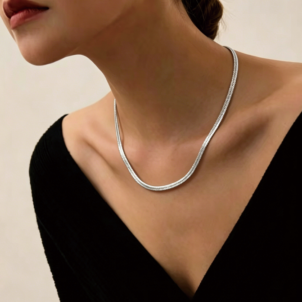 Rhodium Plated Herringbone Snake Chain - 2