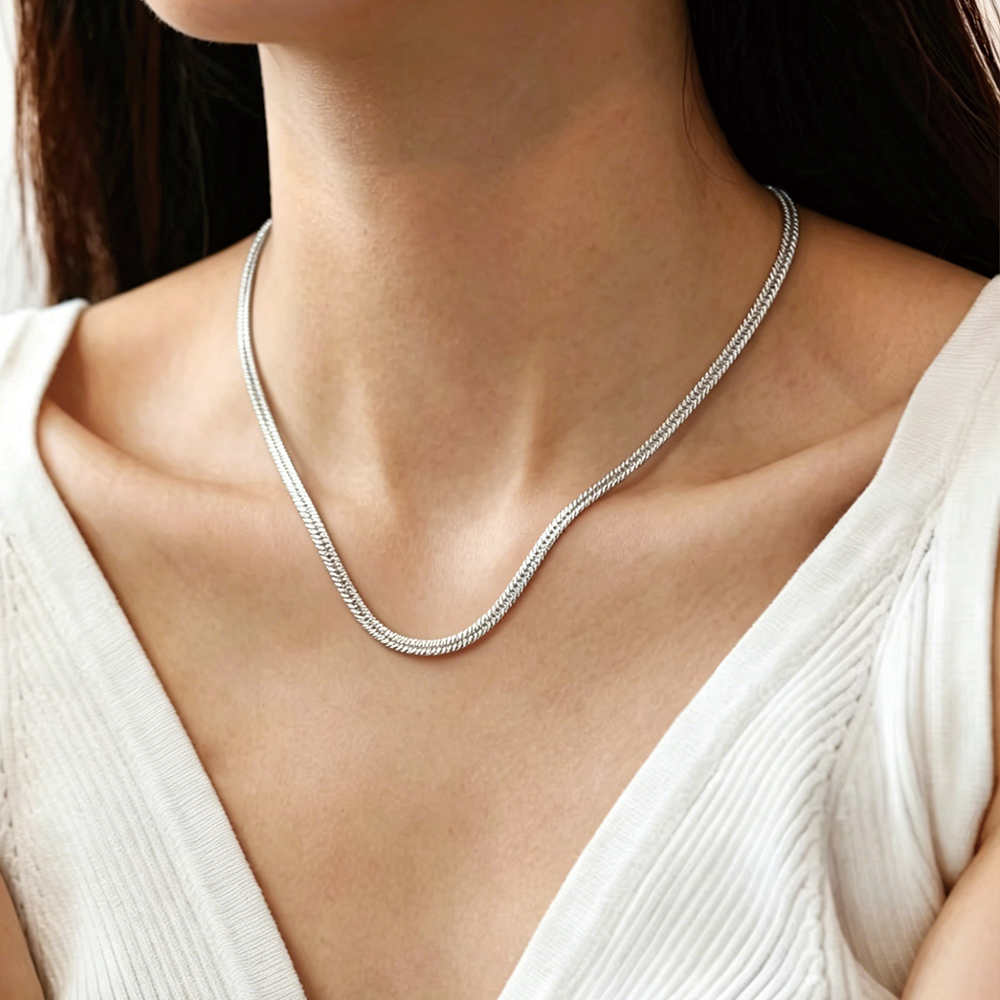 Rhodium Plated Herringbone Snake Chain - 3
