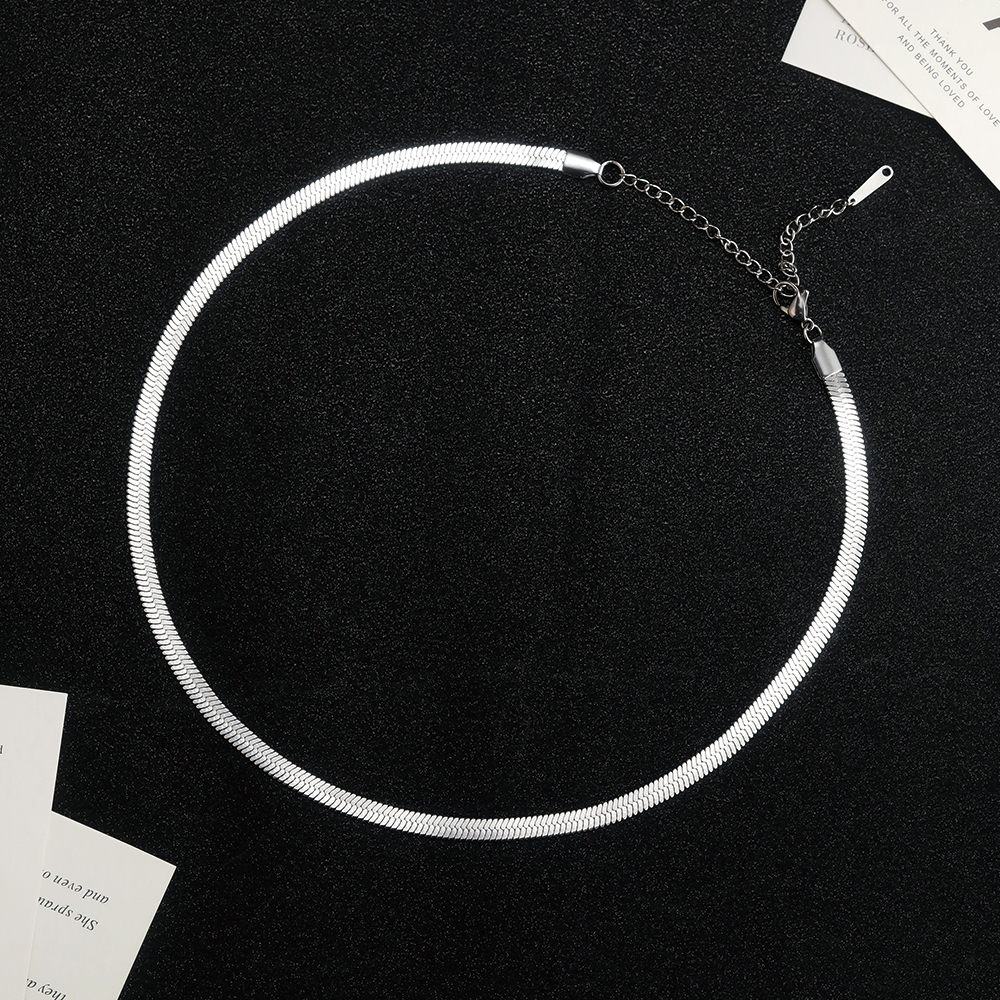 Rhodium Plated Flat Herringbone Snake Chain - 2