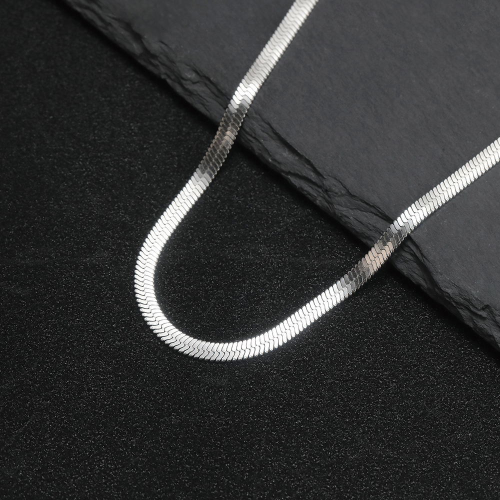 Rhodium Plated Flat Herringbone Snake Chain - 3