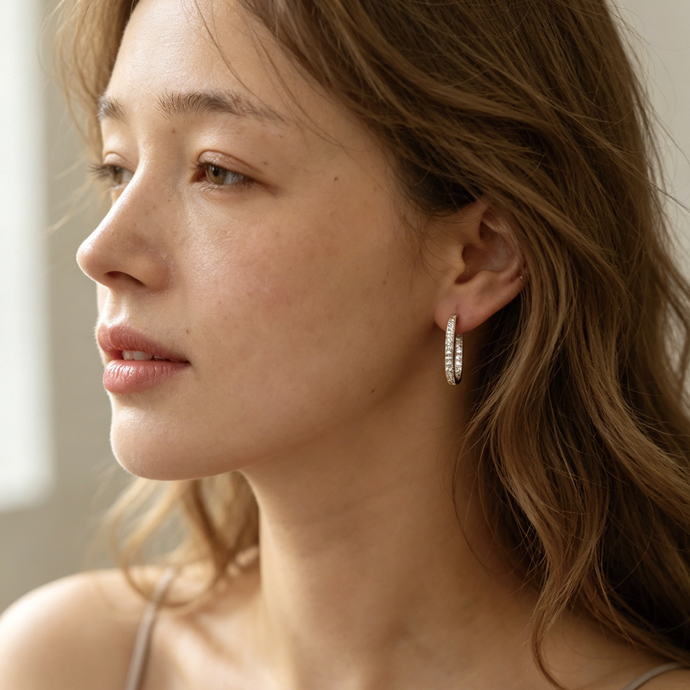 CZ Paved Huggie Hoop Earrings - 2