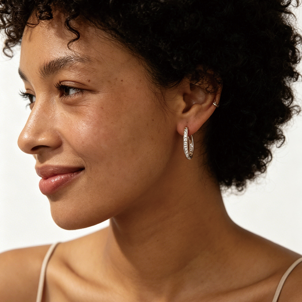 CZ Paved Huggie Hoop Earrings - 3