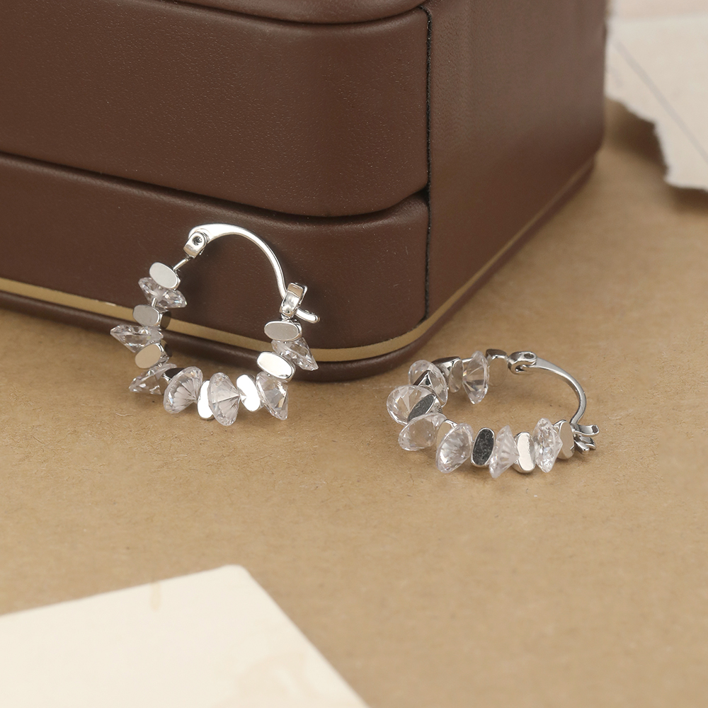 Rhodium Plated Crystal Beaded Hoop - 2