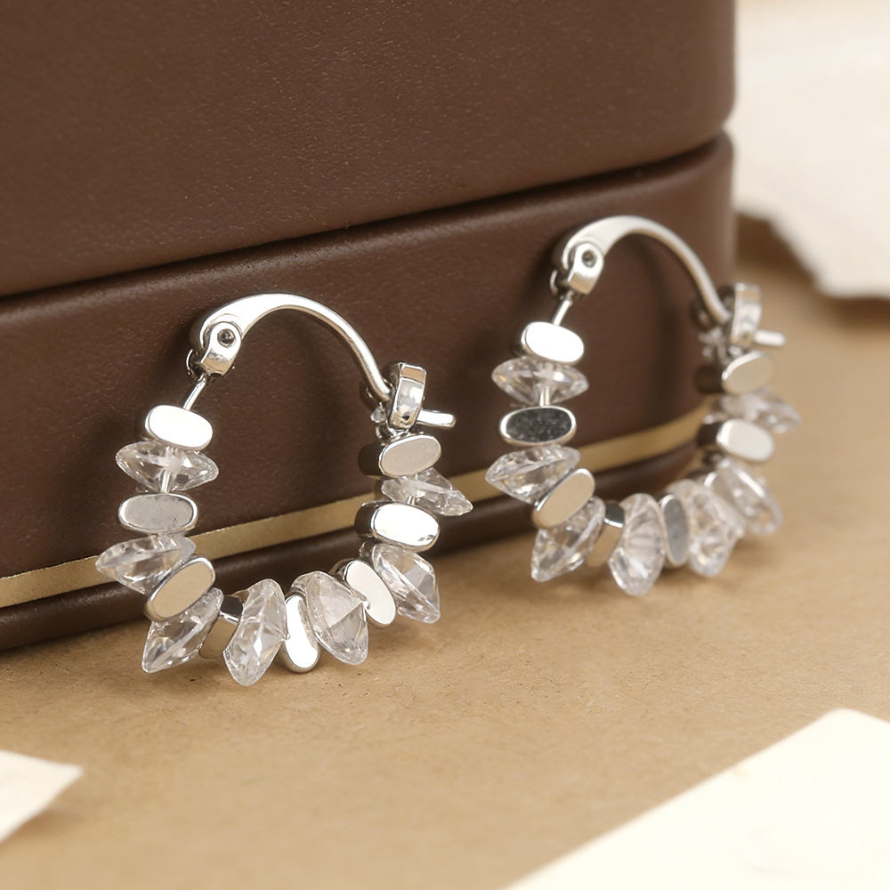 Rhodium Plated Crystal Beaded Hoop - 3