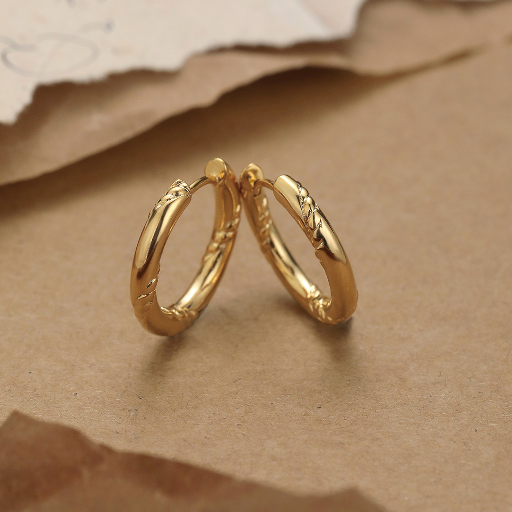 Gold Plated Twisted Detail Huggie Hoop - 2