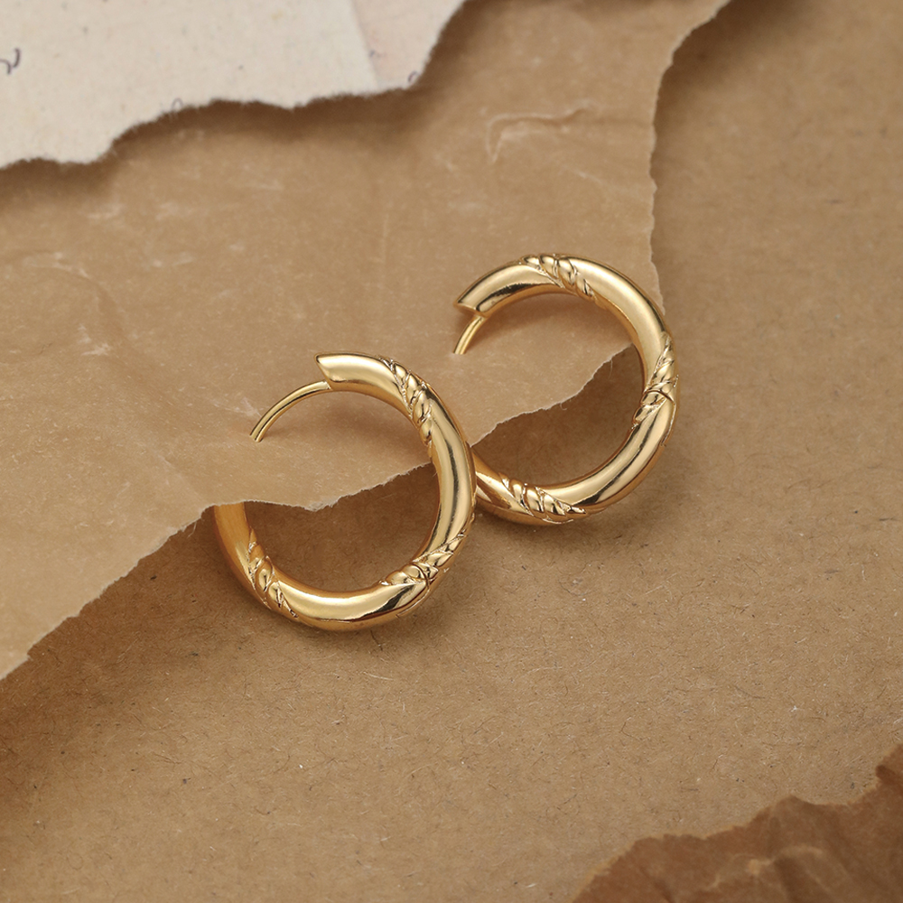 Gold Plated Twisted Detail Huggie Hoop - 3