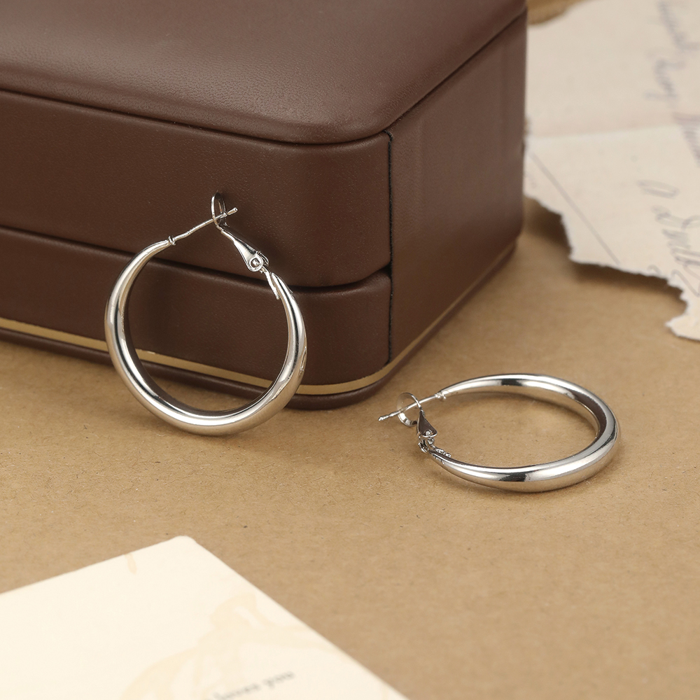 Rhodium Plated Smooth Hoop - 2