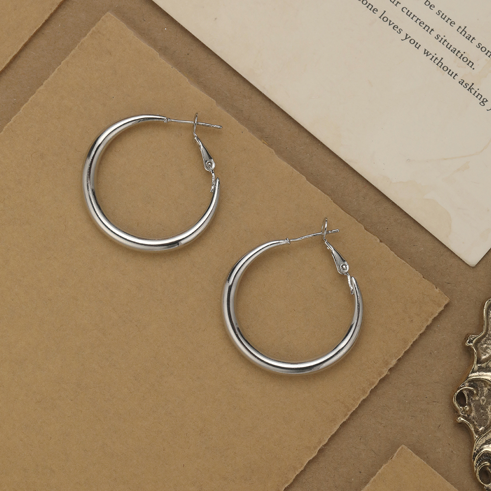 Rhodium Plated Smooth Hoop - 3