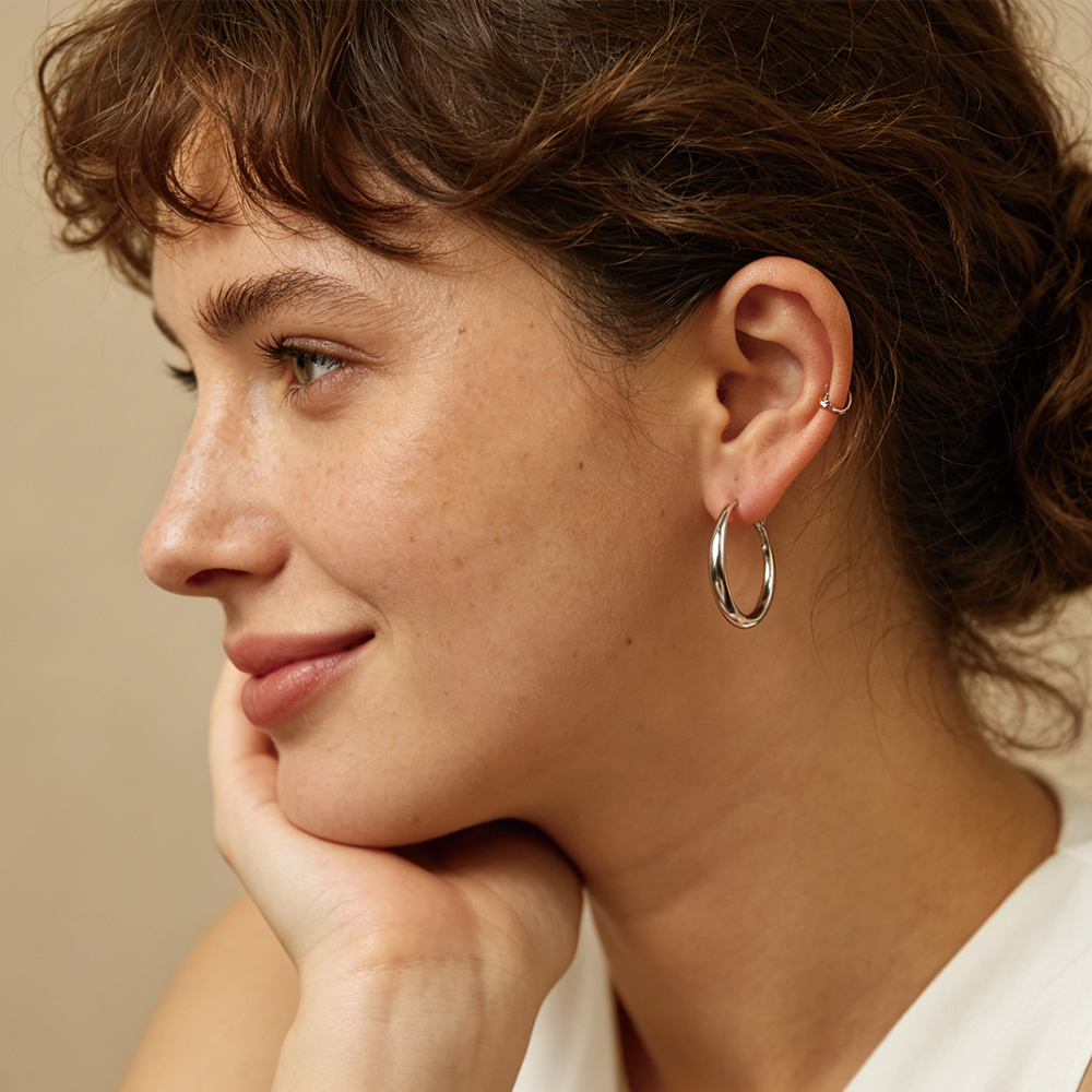Rhodium Plated Smooth Hoop - 2