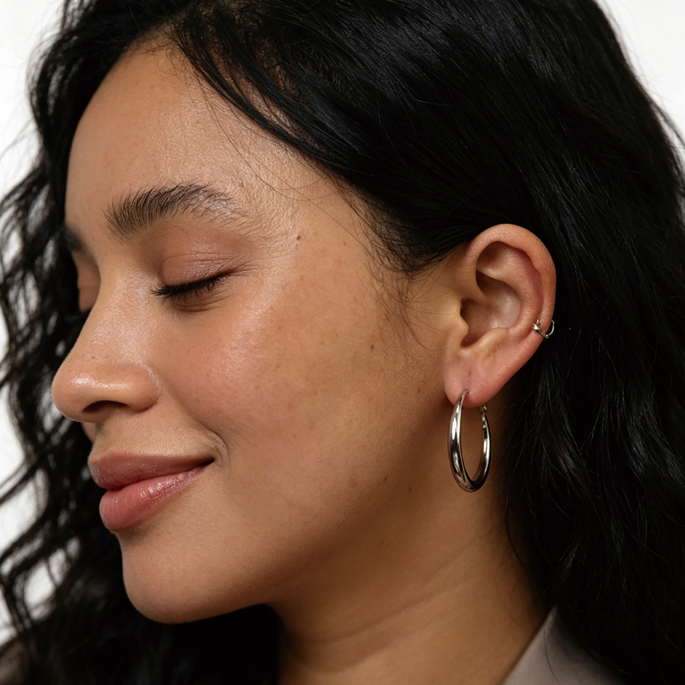 Rhodium Plated Smooth Hoop - 3
