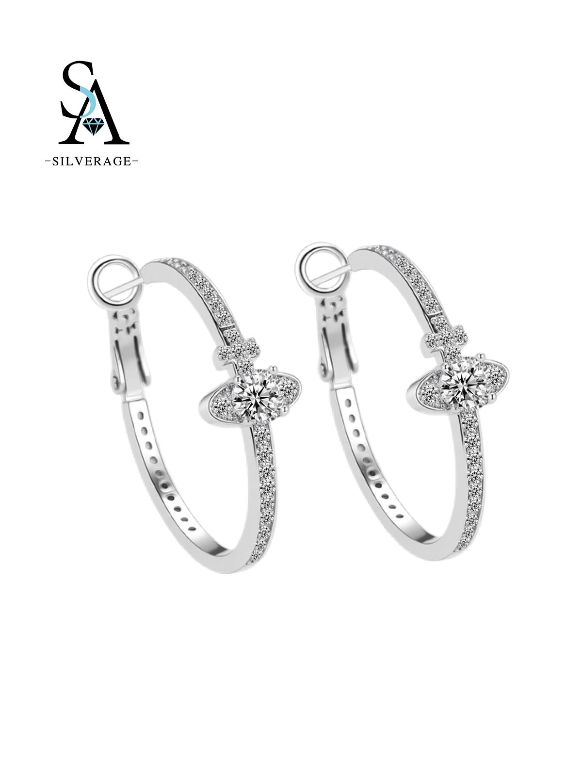 Rhodium Plated CZ Butterfly Hoop