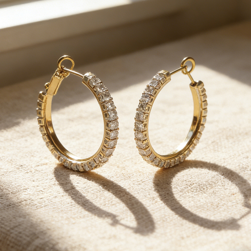 Rhodium Plated Full CZ Paved Hoop - 2