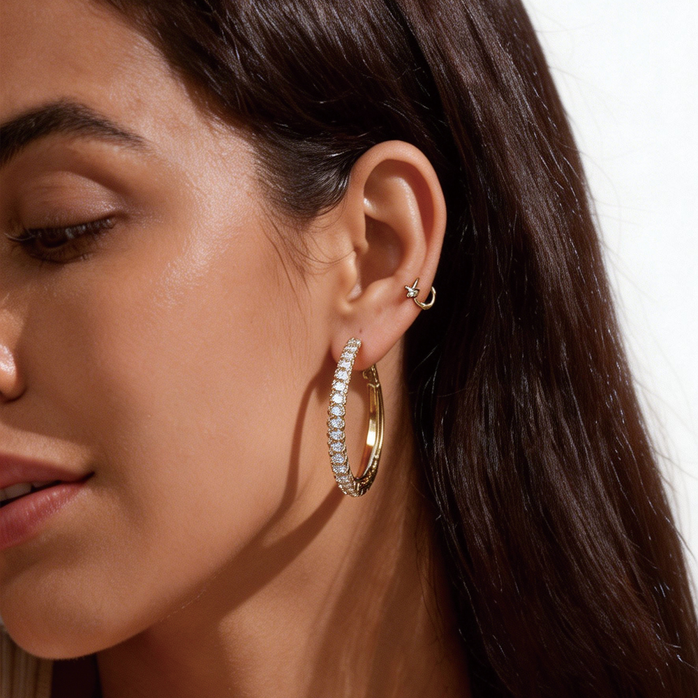 Rhodium Plated Full CZ Paved Hoop - 2