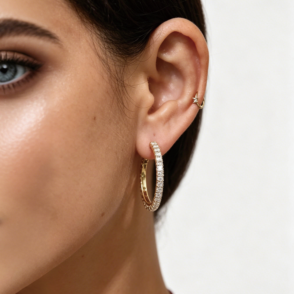 Rhodium Plated Full CZ Paved Hoop - 3