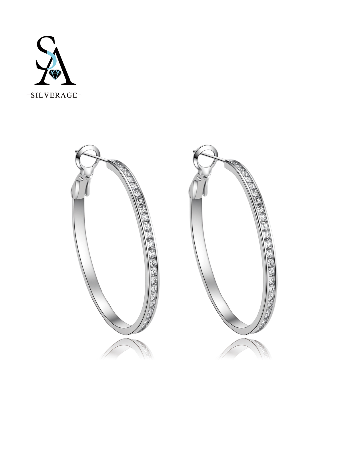 Rhodium Plated Half CZ Paved Hoop