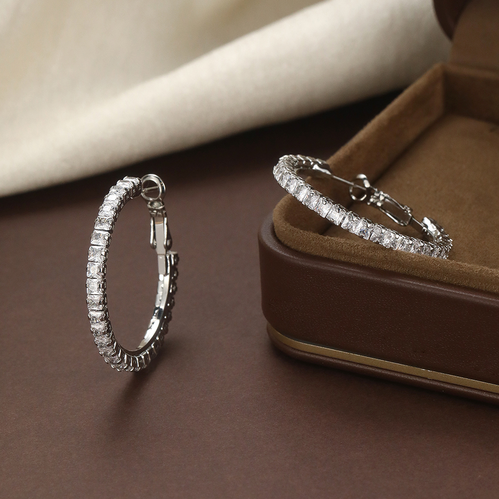 Rhodium Plated Full CZ Paved Hoop - 2