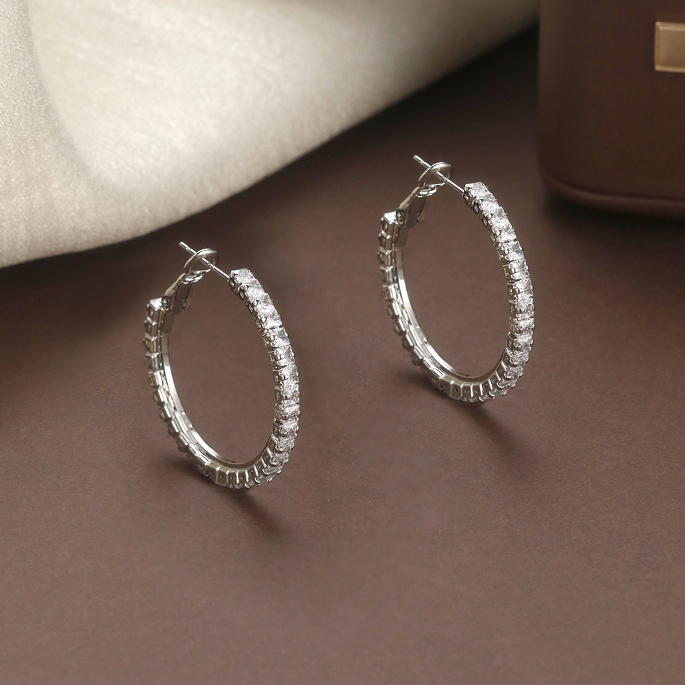 Rhodium Plated Full CZ Paved Hoop - 3
