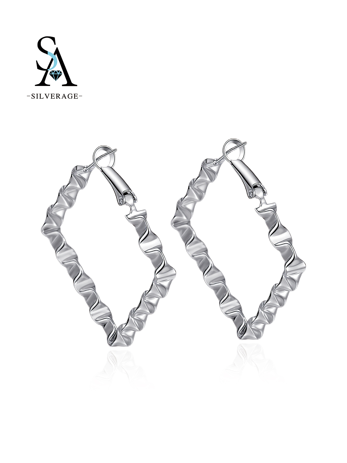 Rhodium Plated Heart Square Hoop