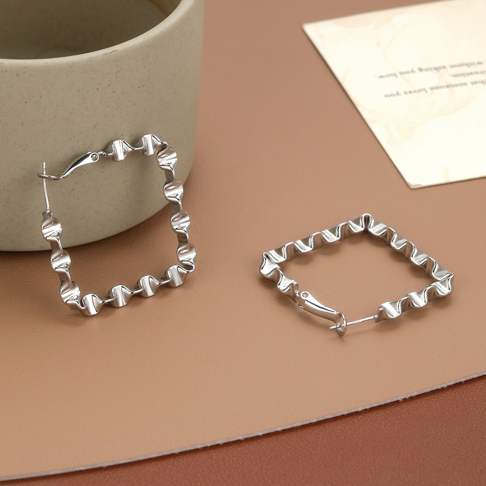 Rhodium Plated Heart Square Hoop - 2
