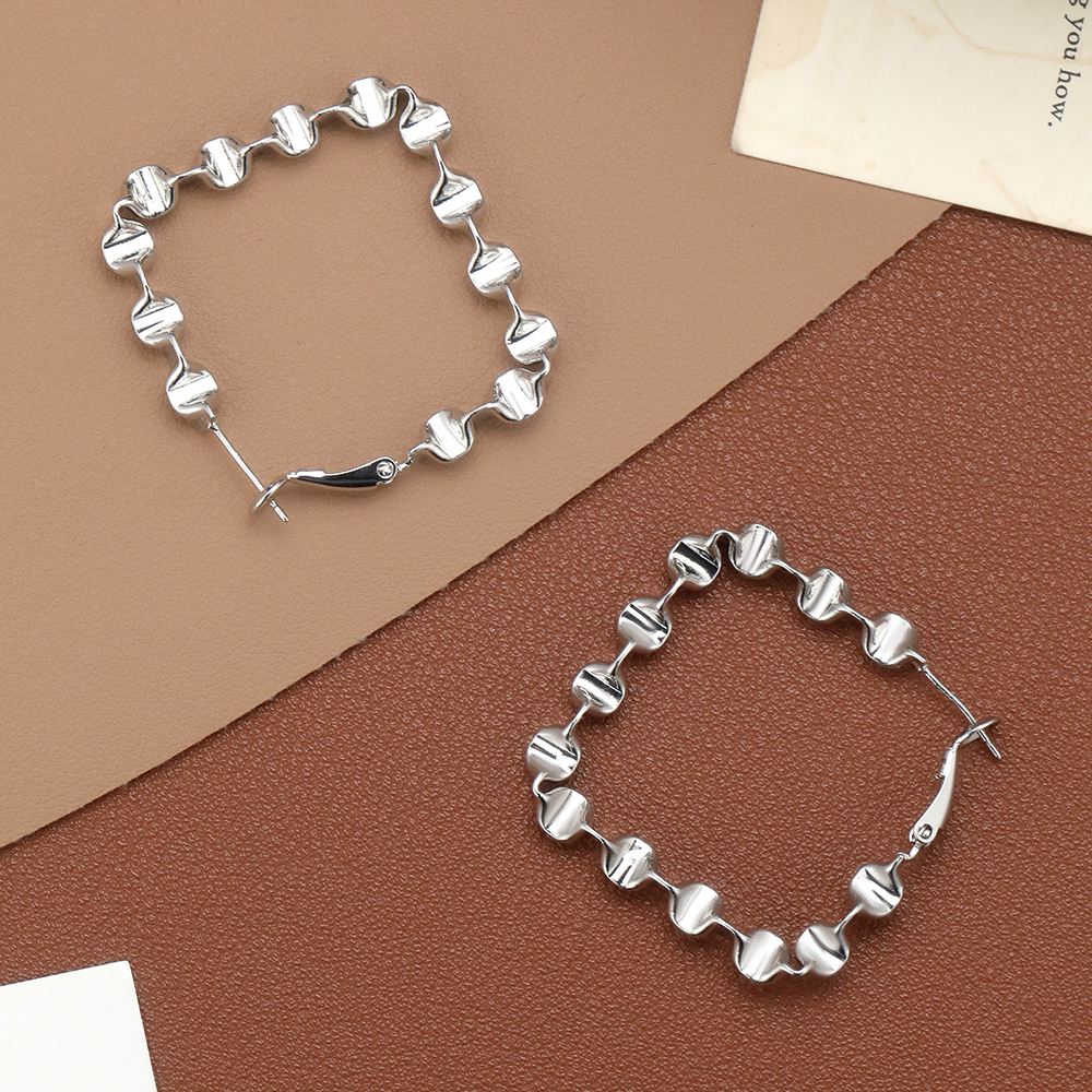 Rhodium Plated Heart Square Hoop - 3