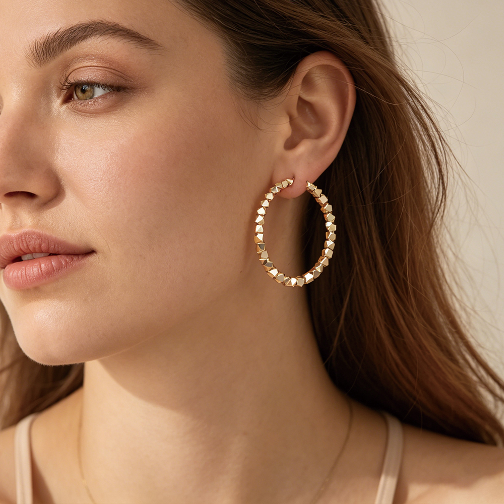 Gold Plated Faceted Bead Hoop - 3