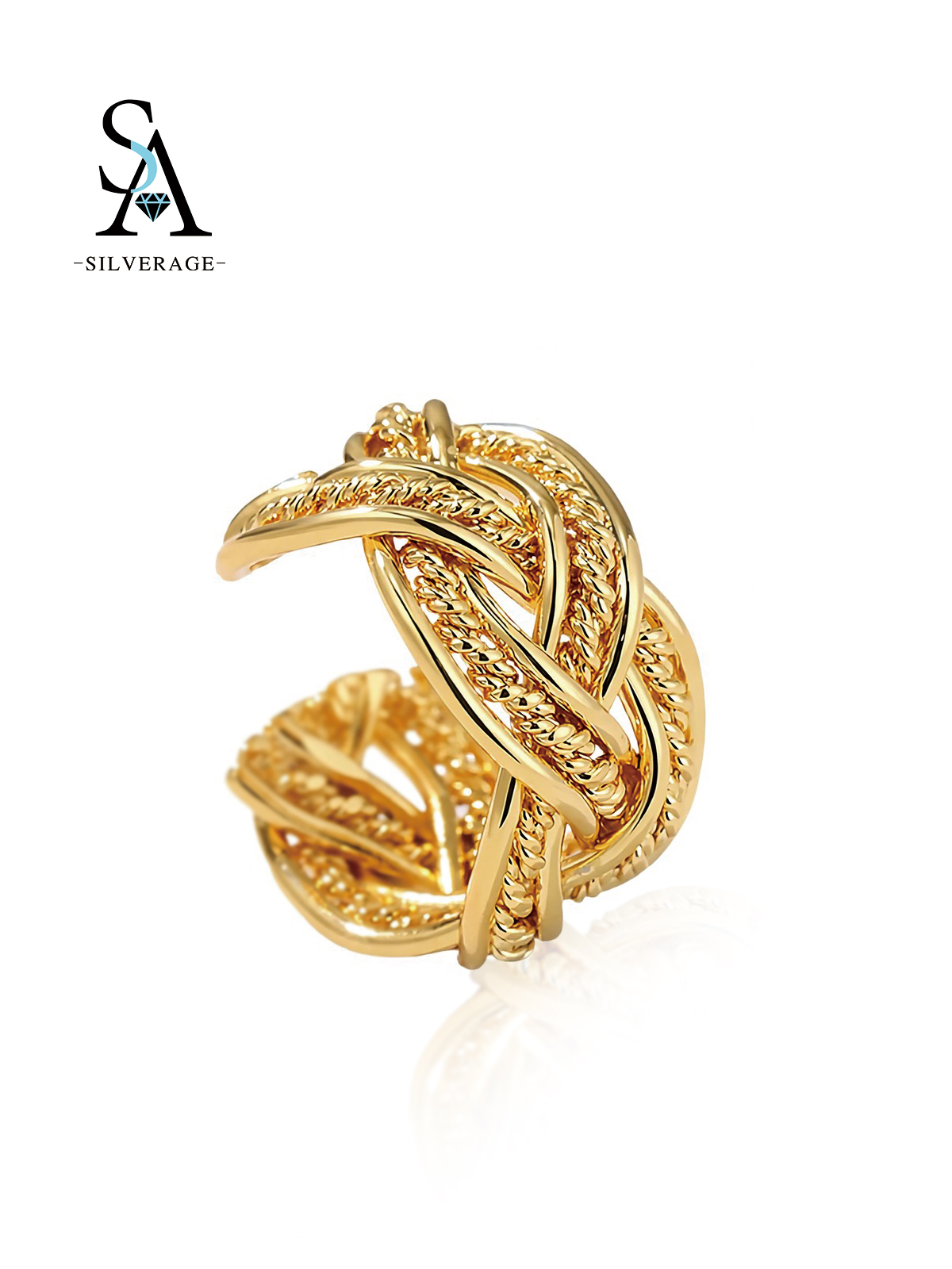 Bague ouverte tressée ajourée vintage