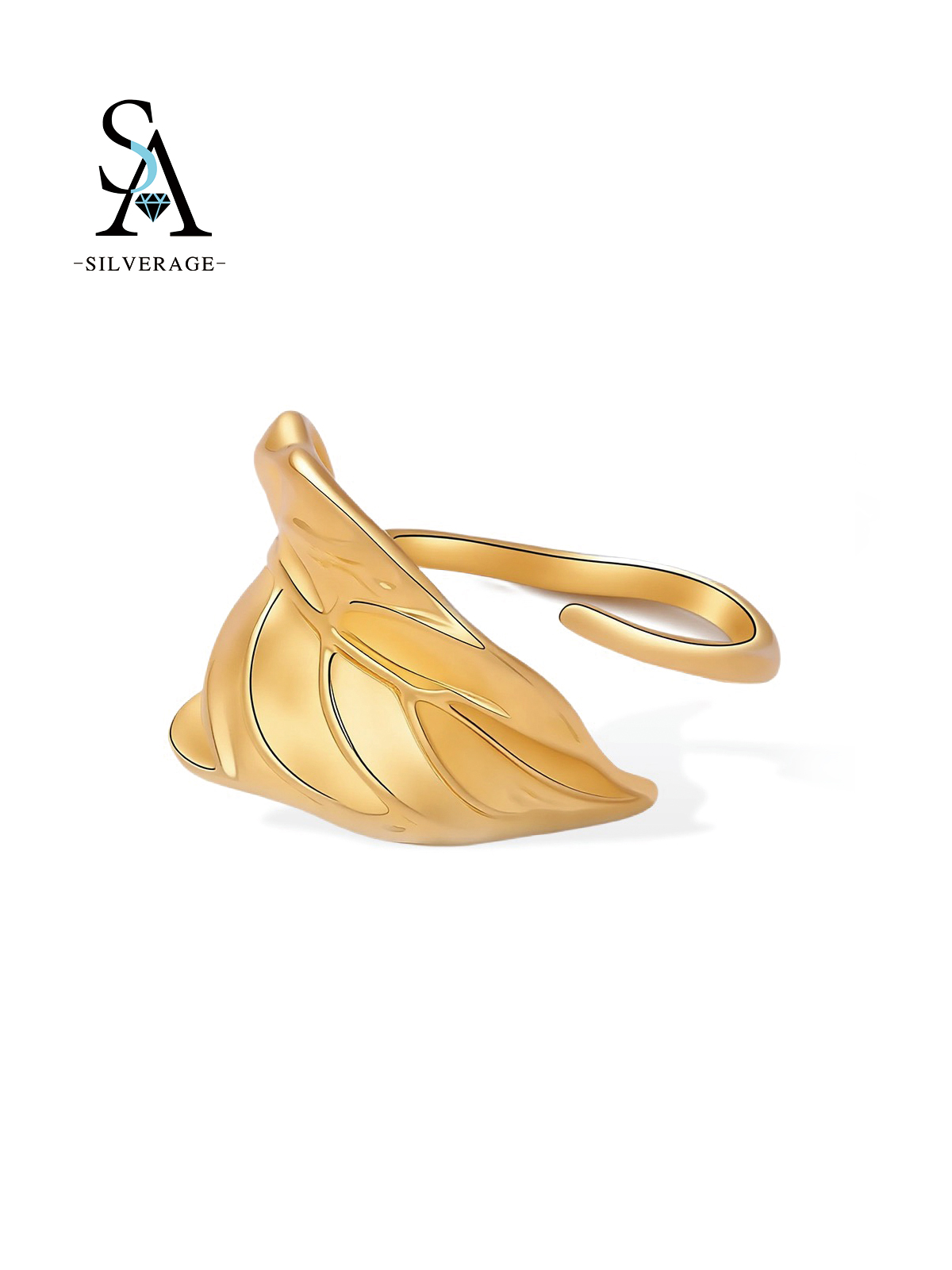 Bague feuille dorée texturée bohème