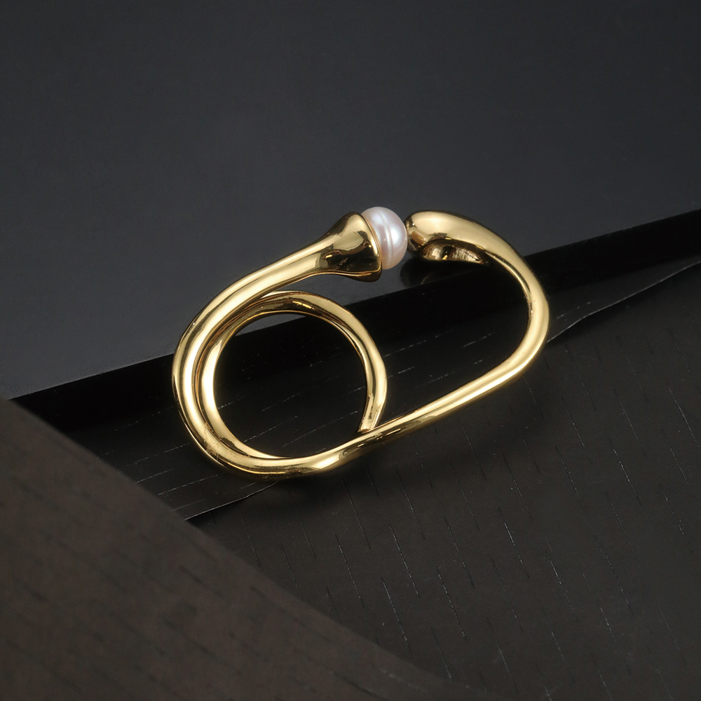 Bague dorée abstraite contemporaine - 2