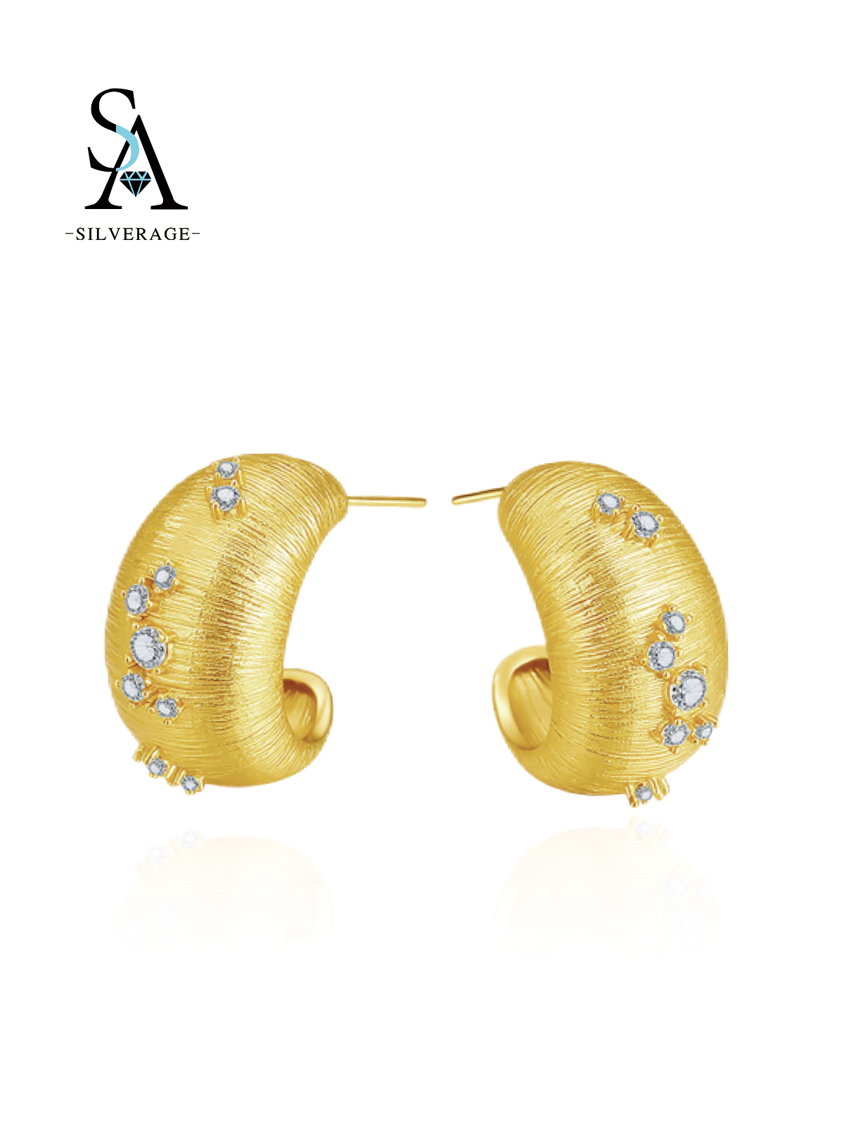 Brushed Gold Crystal Hoop Studs