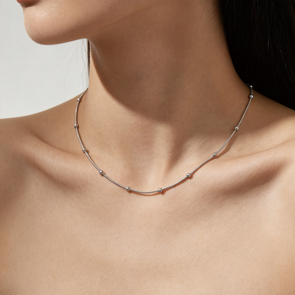 Dainty Silver Beaded Snake - 2