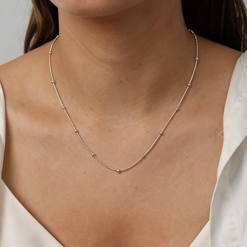 Dainty Silver Beaded Snake - 3