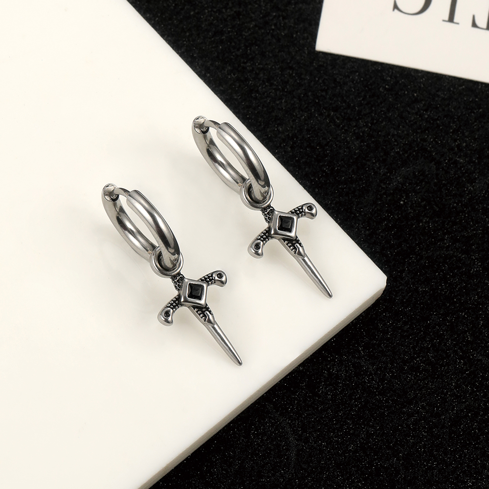 Stainless Steel Sword Charm Hoop - 2