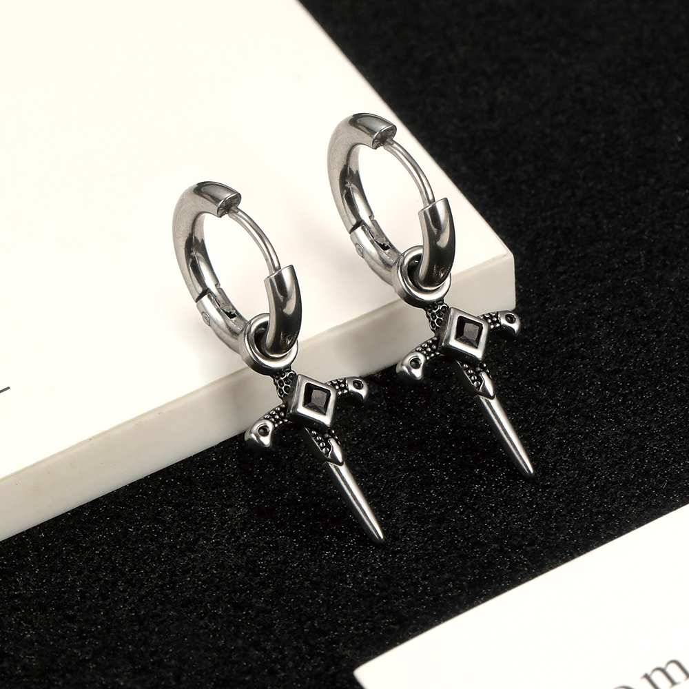 Stainless Steel Sword Charm Hoop - 3