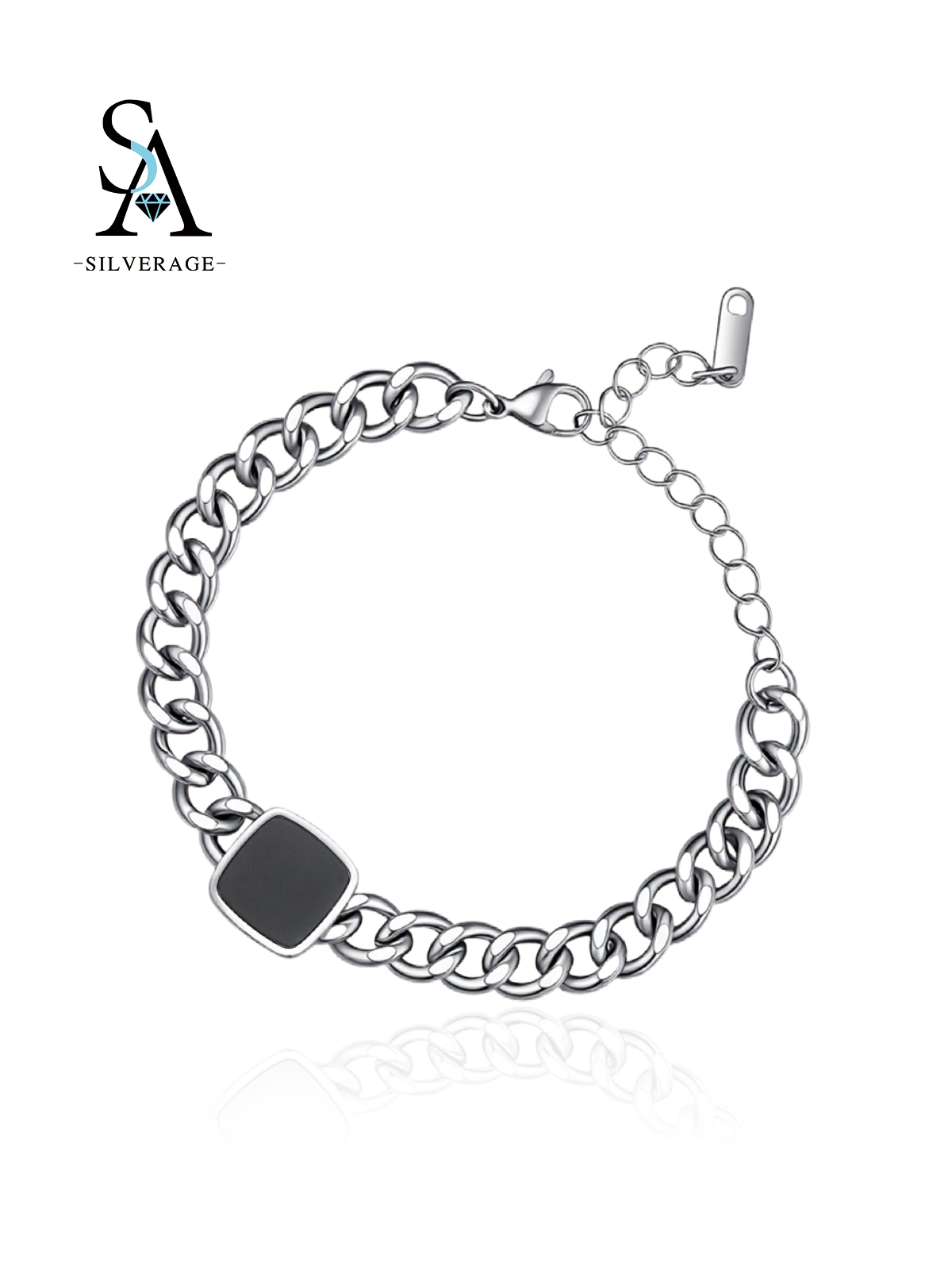 Bracelet chaîne cubaine pierre carrée noire