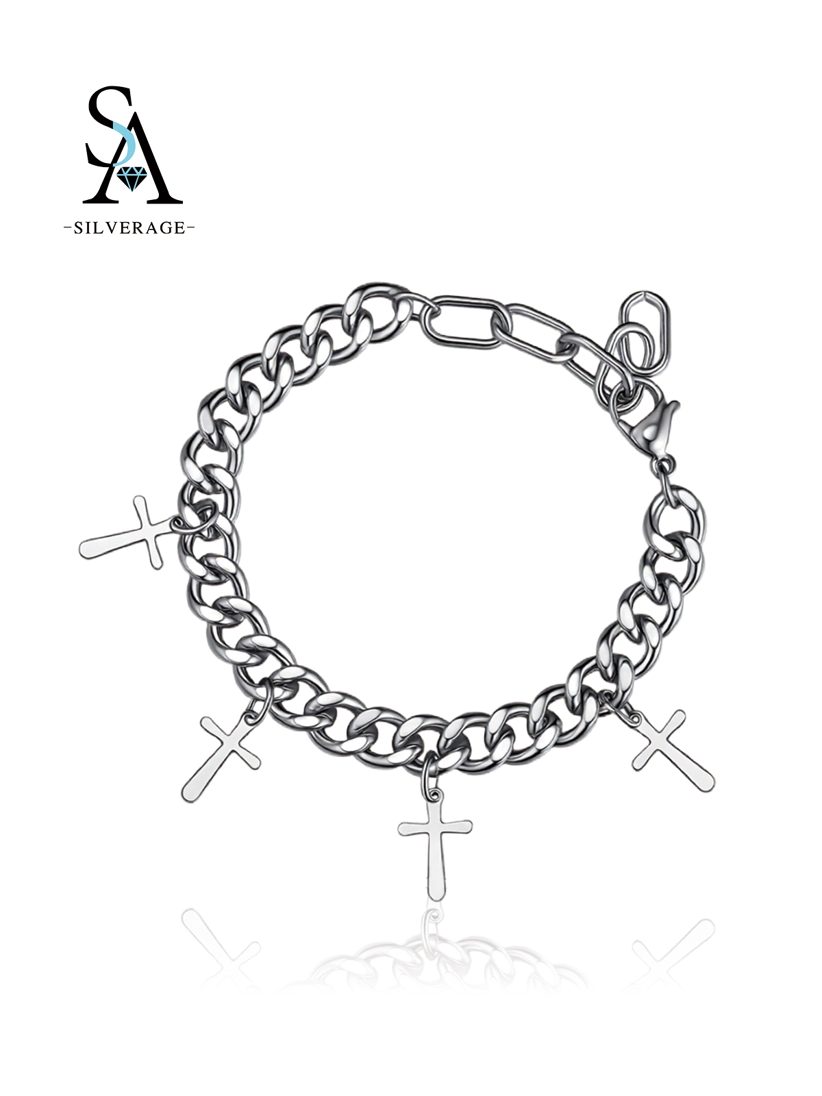 Cadena curb multicruces tono plata