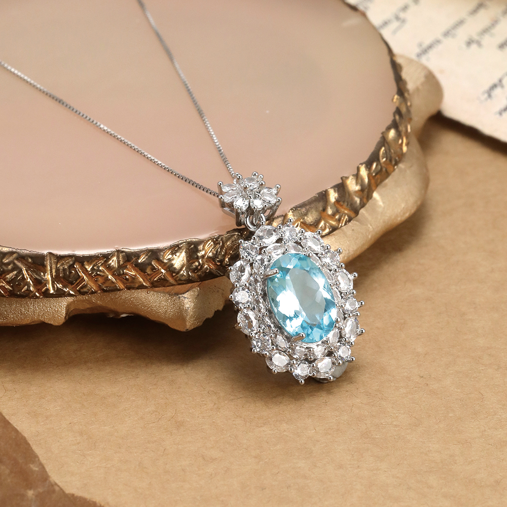 Blue Topaz Floral Brooch - 3