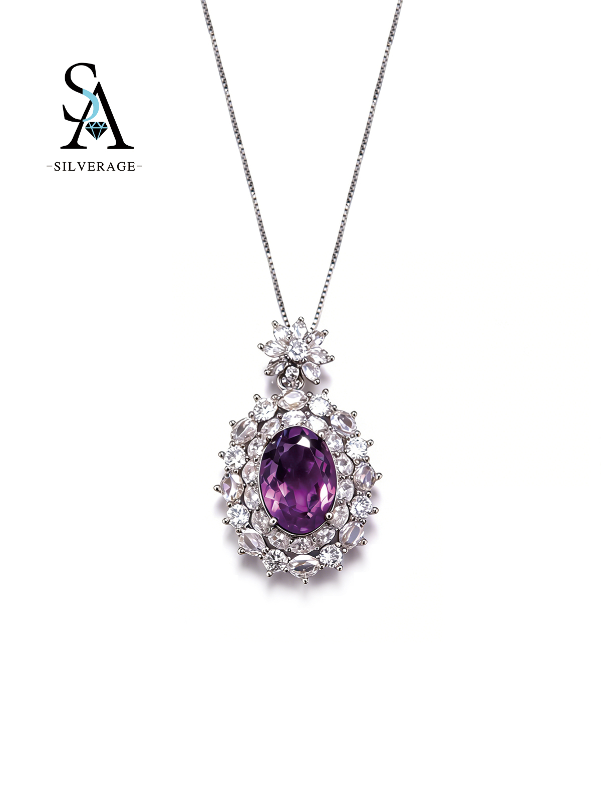 Circonita con piedra morada tono plata