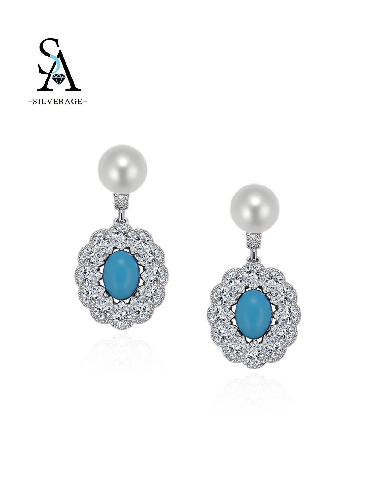 قرط متدلٍّ بفيروز صناعي ولؤلؤ