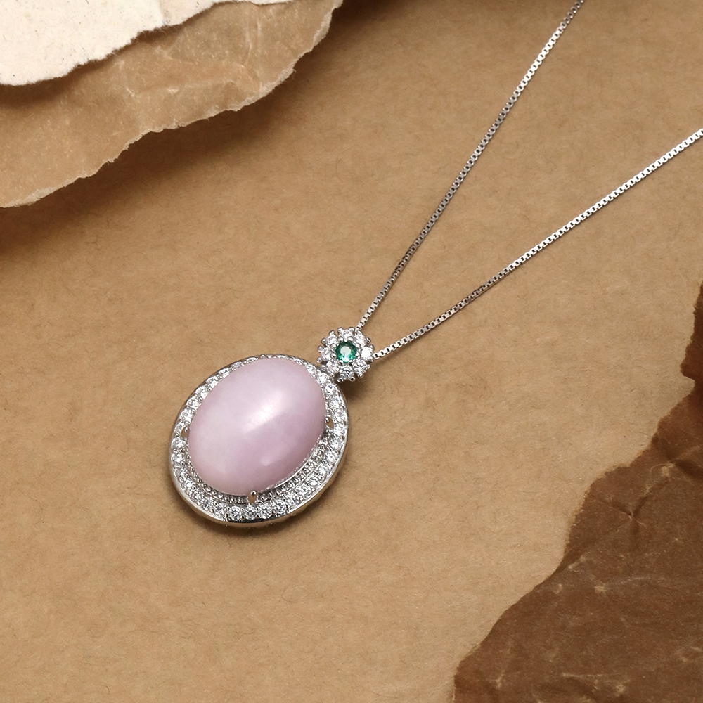 Double Halo Pink Jade Pendant - 2