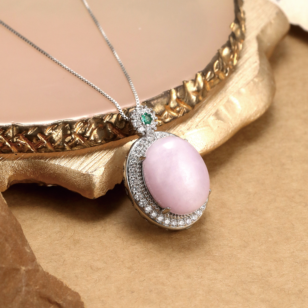Double Halo Pink Jade Pendant - 3